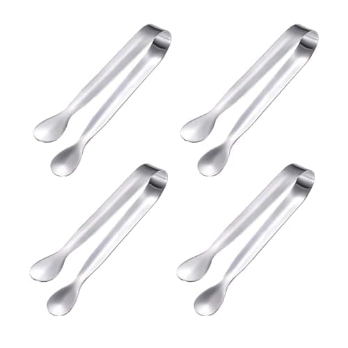 Image of 4 Pcs Mini Sweet Tongs,11cm Serving Tongs,Stainless Steel Mini Tong,Durable IceTongs,for Sugar & Ice Cubes,Dessert, Buffet,Picnic,Party,Wedding,Bar,Kitchen,Cafe,Serving Food (Silver)