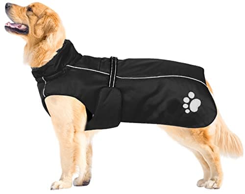Image of Morezi Dog Coats Waterproof Dog Winter Coat with Padded Fleece Lining Harness D Ring Fit for Labrador Retriever Cockapoo Springer Spaniel Doberman in Cold Weather - Black - S