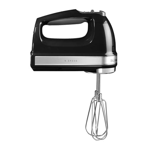 Image of KitchenAid 5KHM9212BOB 9-Speed Hand Mixer, Powerful DC Motor, with 5 Stainless Steel Accessories (Beaters, Whisk, Dough Hooks, Mixing Rod) & Storage Bag, Onyx Black