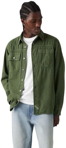 Image of Levi's Men's Shirt Auburn Worker with Pointed Collar, Relaxed Fit, Green (Erick Kombu Green Ga), S