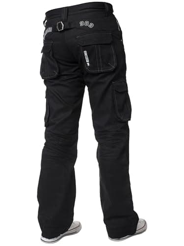 Image of New ENZO Mens Designer Cargo Combat Blue Coated Denim Jeans Pants All Waist Size Black Coated 32 W X 32L