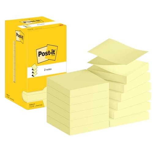Image of Post-it Z-Notes Canary Yellow, Pack of 12 Pads, 100 Sheets per Pad, 76 mm x 76 mm, Yellow Color - Self-Stick Notes for Note Taking, to Do Lists & Reminders