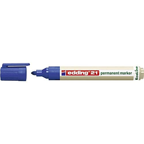 Image of edding 21 Ecoline permanent marker - blue - 1 pen - round tip 1.5-3 mm - waterproof, quick-drying, smear-proof pens - for cardboard, plastic, glass, wood, metal and fabric - refillable