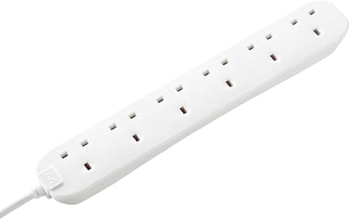 Image of Masterplug Six Socket Extension Lead, 1 Metre Cable, Unswitched, 6-Way Plug Extension Cable, Power Strip, Basic Power, White, 13A, 6G, 1m, BSG110N