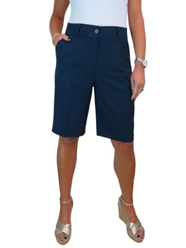 Image of icecoolfashion Ladies Smart Knee Length Shorts - Womens Tailored Day Evening Lightweight Shorts Navy Blue 8-22 (12)