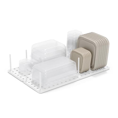 Image of Umbra Peggy Kitchen Drawer Cupboard Organizer Tray - Adjustable Storage System For Food Containers, Cookware, Serveware, Utensils and More, White