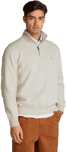 Image of Tommy Hilfiger Men’s Essential Half Zip Fleece Sweatshirt, Beige (Heathered Oatmilk), S