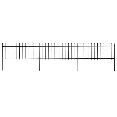 Image of vidaXL Garden Fence Spear 5.1x0.8m Outdoor Panel Barrier Border Decorative Landscape Privacy Edges Black Steel Rust-Resistant Metal