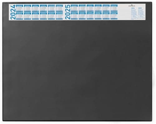 Image of Durable Desk Mat with Annual Calendar Dark Blue | 65 x 52 cm | Pack of 1 | Anti-Glare Transparent Overlay Included | Ideal for Offices and Home Offices