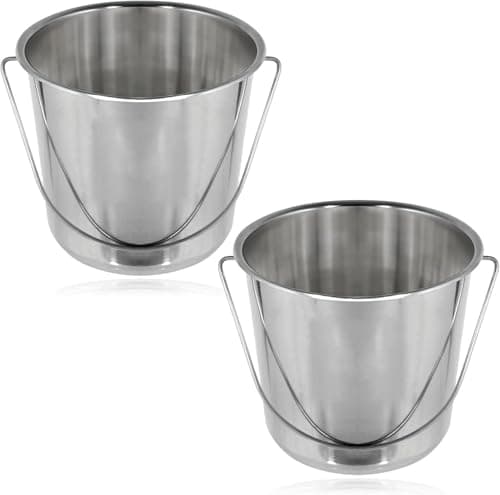 Image of SPARES2GO 12 Litre Stainless Steel Handled Pail Bucket (Silver, Set of 2)
