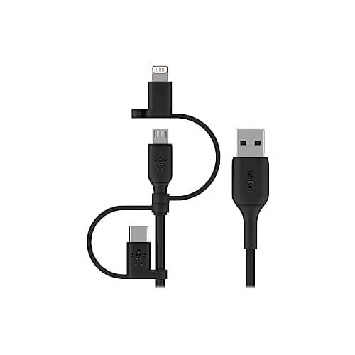 Image of Belkin Universal Cable (3-in-1 USB-C, Lightning, Micro-USB Charging Cable) Charge Smartphones, Tablets, Power Banks and more (3.3ft/1m)