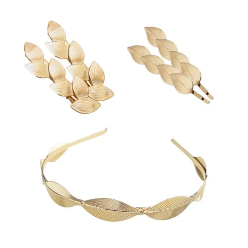 Image of ZEMINRI 5 Pcs Hair Accessories for Women Gold Hair Accessories Clips Set Include Leaf Golden Tiaras Headpieces Headband Greek Goddess Bridal Tiaras for Women and Girls Party Wedding Birthday (Gold)