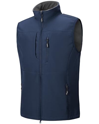 Image of Outdoor Ventures Men's Softshell Gilets Windproof Lightweight Vest Outerwear with 7 Pockets, Warm Fleece-Lined Sleeveless Jacket for for Golf Running Hiking Blue L