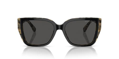 Image of Michael Kors Women's Mk2199 Acadia Rectangular Sunglasses, Black, amber, 55 mm