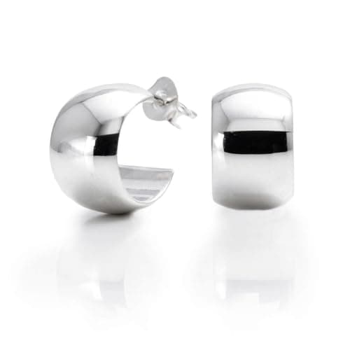 Image of Silverly Sterling Silver Cuff Hoop Earrings for Women 8mm – Smooth Chunky 925 Silver Huggie Hoops - Small Wide Dome Half-Hoop Design - Simple Classic Essential Jewellery - Gift for Daughter