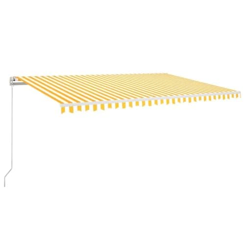 Image of vidaXL Manual Retractable Awning with LED, 5x3m, Yellow & White - Adjustable Outdoor Canopy Shelter, Weather- Patio Awning