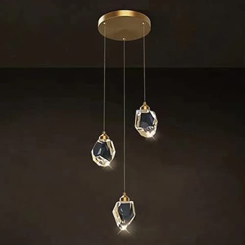 Image of Mjsdjof Modern Crystal Pendant Lighting, Gold LED Hanging Pendant Light Fitting Fixture, Diamond Shape Pendant Ceiling Lights for Loft Kitchen Island Bedroom Dining Room