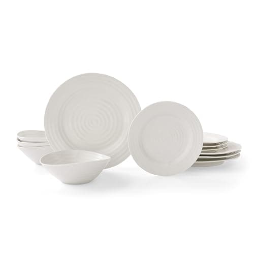 Image of Portmeirion x Sophie Conran Porcelain Dinner Set for 4 – 12 Piece White Tableware with Plates, Bowls & Side Plates, Dinnerware for Everyday Meals and Special Occasions
