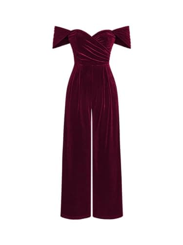 Image of CIDER Jumpsuits For Women Velvet Jumpsuit Off Shoulder Ruched Wide Leg Trousers Party Cocktail Jumpsuit