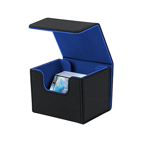 Image of Mcbazel Deck Box for MTG Cards, Fits 100+ Single Sleeved Cards, PU Leather Deck Box Storage Case, Black & Blue