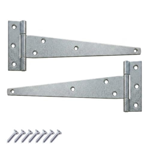 Image of Keypak 2 Pack 300mm (12") T-Hinges Zinc Plated, Corrosion-Resistant Metal Tee Hinges for for Large Wooden Gates, Barn, Garage & Shed Doors