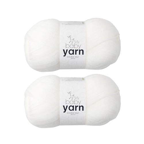 Image of Korbond Baby Yarn - White - 2 x 100g Acrylic Wool - Lightweight, Hypoallergenic & Durable Double Knit Crochet Yarn Knitting Wool