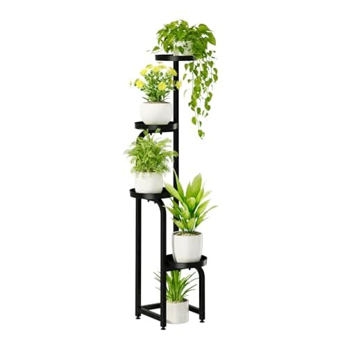 Image of Bamworld Tall Plant Stand Indoor Outdoor, Corner Metal Flower Pot Stands for Multiple Plants, 4 Tier Heavy Duty Plant Shelf for Patio Garden Balcony Living Room Bedroom