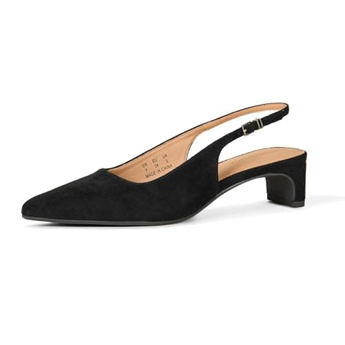Image of Amazon Essentials Women's Slingback Block Heel, Black Faux Suede, 5.5 UK