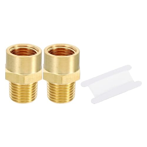 Image of PATIKIL Brass Pipe Fitting Adapter Set, 2Pcs 1/4" NPT Male Thread x 1/4" G Female Thread Brass Reducer Hex Tubing Hose Connector Adaptor with Tape for Plumbing