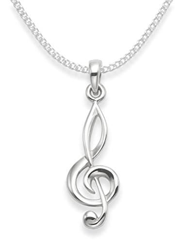 Image of Heather Needham Sterling Silver Treble Clef Necklace on Silver Chain - Size: 24mm - Please Choose Length and Thickness of Chain 8115/8501/18/B43HN