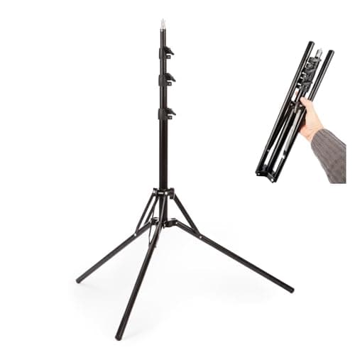 Image of BOLLUMA 180cm Portable Light Stand, Aluminium Travel Tripod Stand, Adjustable Lightweight Studio Outdoor Photography with 1/4" Screw, 2kg Load, for Ring Light, Flash, Softbox, Podcast