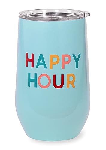 Image of kate spade new york Insulated Stainless Steel Wine Tumbler, 16 Ounce Double Wall Tumbler, Stemless Travel Cup with Lid (Happy Hour)