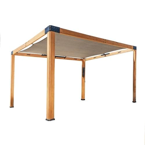 Image of Backyard Discovery Brendan 100% Cedar Wood Sail Shade Pergola | Heavy Duty Outdoor Shelter for Garden and Patio | Maintenance Free Canopy | Wind Resistant | Powerport | 3.7m x 3.1m (12ft x 10ft)