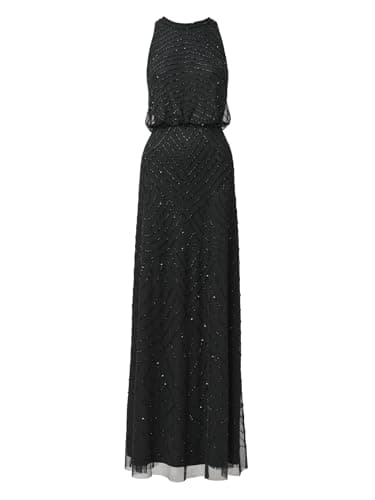 Image of Adrianna Papell Women's Halter Art Deco Beaded Blouson Dress Special Occasion, Black/Black, 12