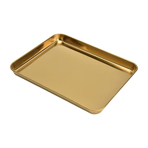Image of Nikou Stainl Steel Rectangular Tray, Flat Bottom Plate, Golden Finish, 30 x 20 cm, Ideal for Restaurant or Home Use, and Easy to Clean