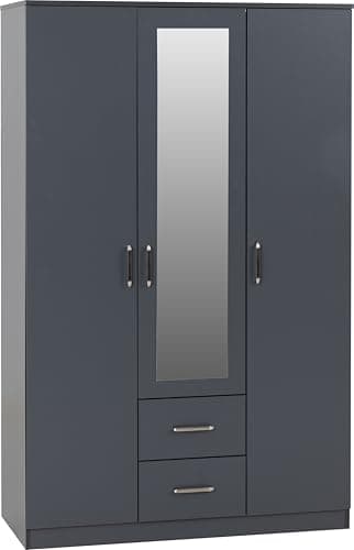 Image of Seconique Dakota 3 Door 2 Drawer Mirrored Wardrobe In Dark Grey