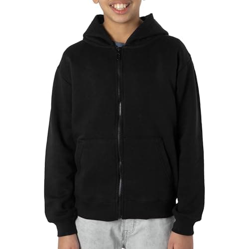 Image of NOROZE Boys Girls Fleece Zip Hoodie – Plain Full Zip Kids Hooded Sweatshirt (13 Years, Black)