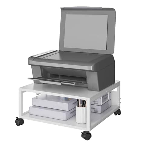 Image of IBUYKE 2 Tier Desktop Printer Stand Cart,Printer Table with Wheels,Desk Heavy Duty Rolling Table with Storage Folders,for Books, Fax Machine, Scanner,Home Office TLJ008W