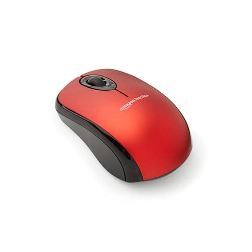 Image of Amazon Basics Wireless Computer Mouse with USB Nano Receiver – Red