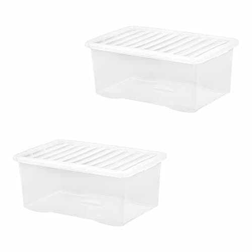 Image of JMS we create smile Set of 2-45L Crystal Clear Plastic Storage Container With Lid - Transparent Storage Box Organiser For Toys Garage Office Home & Kitchen - Made in UK (45 Litre)