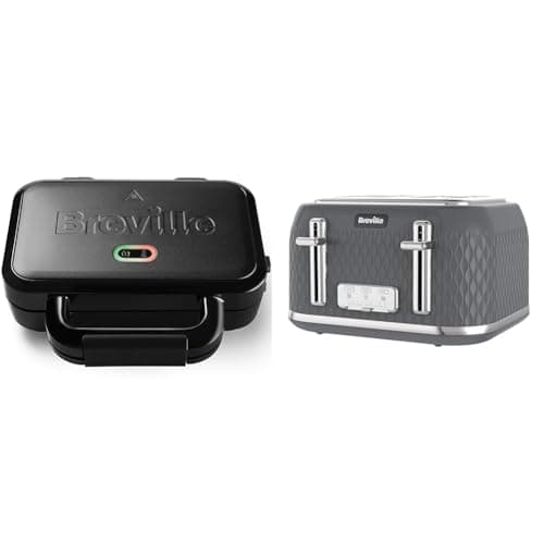 Image of Breville Ultimate Deep Fill Toastie Maker | 2 Slice Sandwich Toaster | Removable Non-Stick Plates & Curve 4-Slice Toaster with High Lift and Wide Slots | Grey & Chrome [VTR013]