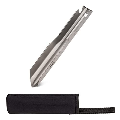 Image of Navaris Ultralight Titanium Backpacking Shovel - Lightweight Camping Trowel Multitool with Ruler Lines - Includes Protective Sleeve