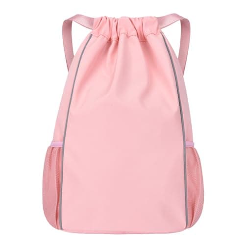 Image of FAVORTALK Girls Drawstring Gym Bag Waterproof Drawstring Backpack with Outside Zipper Pocket Dry and Wet Separation for School Sport Swimming Travel Swimming Sports Gym Bag, Pink 18211
