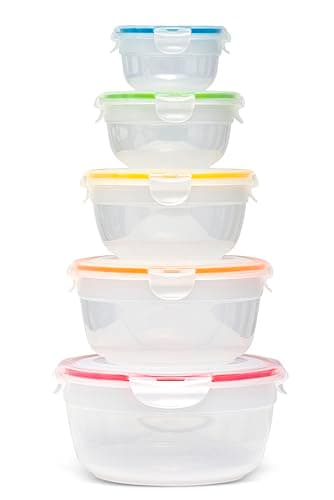 Image of Lock & Lock Food Storage Containers with Lids Airtight - 5 Piece Nestable Round Food Containers with Lids & 4 Side Locks, Watertight, Microwave & Dishwasher Safe, BPA Free Plastic