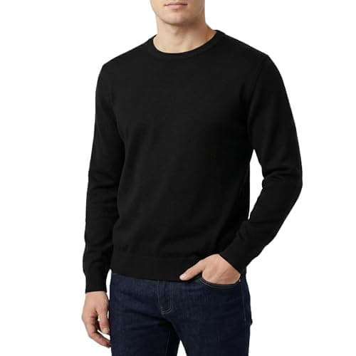 Image of Castle Point Men’s 100% Cotton Knitted Jumper Lightweight Crew Neck V-Neck Pullover Sweater Classic Everyday Casual Knitwear (Black, M)