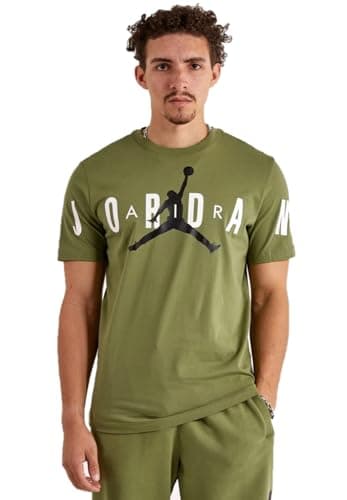 Image of NIKE Men's Air Jordan Stretch T Shirt DV1445 Olive Green Tee (UK, Alpha, S, Regular, Regular, Olive)