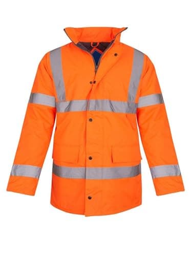 Image of shelikes Hi Vis Viz Jackets High Visibility Parka Workwear Security Safety Fluorescent Hooded Padded Waterproof Work Wear Jacket Coat Orange