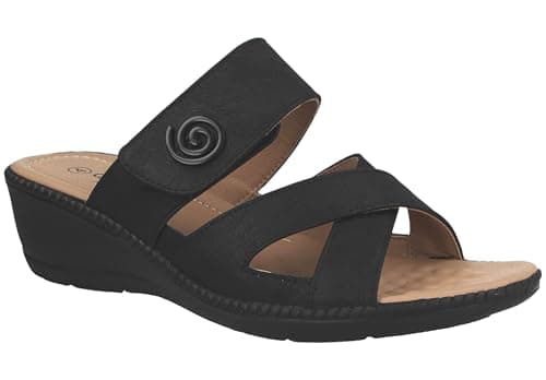 Image of Cushion Walk Women's Low Wedge Adjustable Hook and Loop Strap Mule Sandals (Black, UK Footwear Size System, Adult, Women, Numeric, Medium, 7)