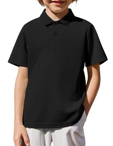 Image of Arshiner Kids School Polo Shirt Boys Short Sleeve – Uniform Shirt with Stretch for Summer Black Age 11–12