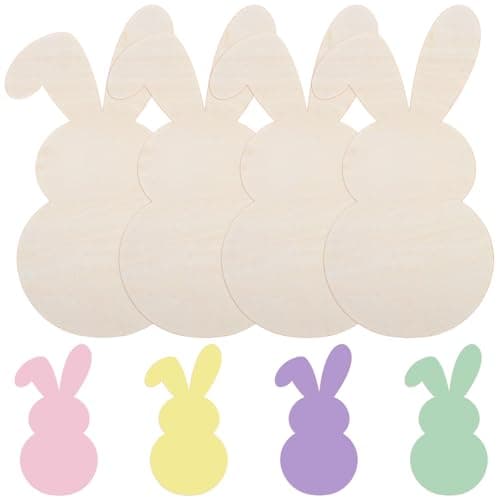 Image of Yuomeaz 4Pcs Wooden Bunny Cutouts, 9.5x5.1in Easter Crafts for Painting, Unfinished Wooden Rabbit Ornament for Easter Party, DIY Craft, Spring, Home Decor